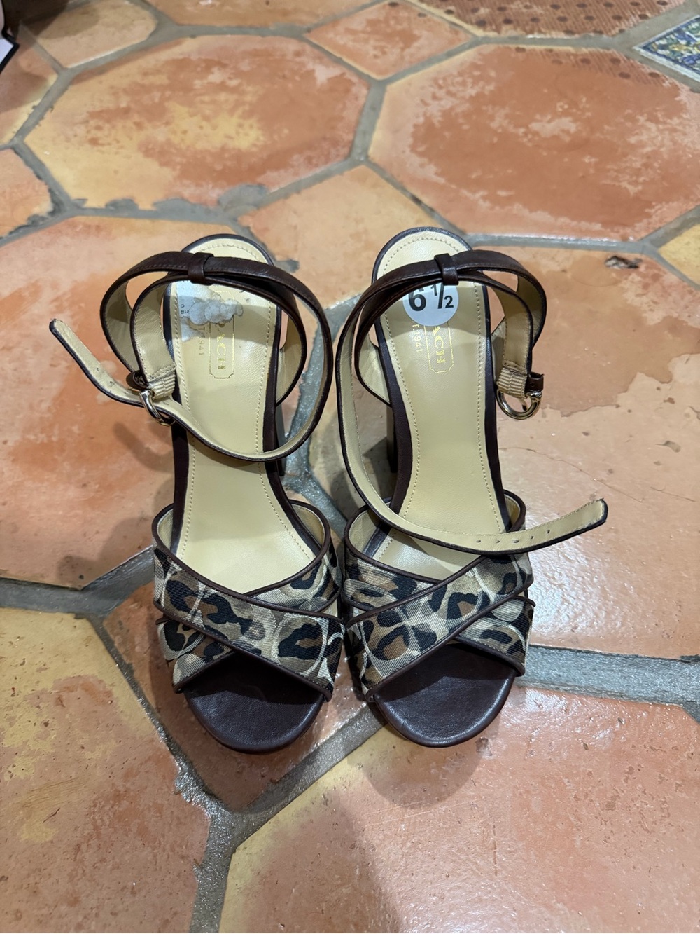 NWOB COACH Leopard-Print Platform Ankle-Strap Sandals - Brown